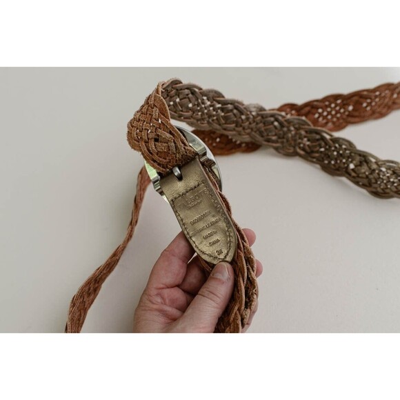 Talbots Womens gold tone Leather Woven Braided Silver Oval Buckle Belt 3X - Picture 3 of 5